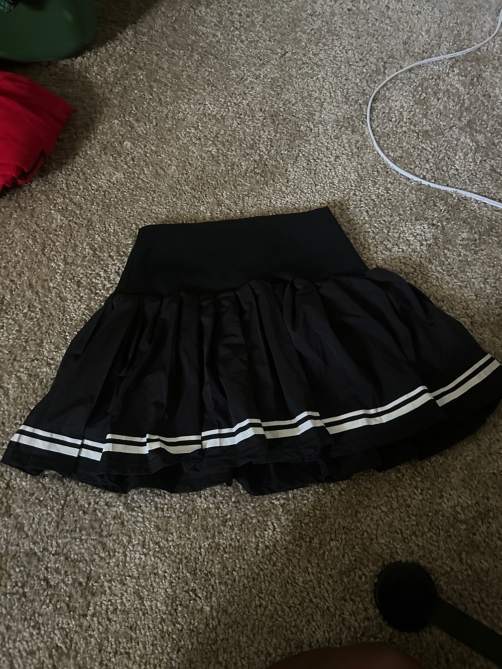 Black Pleated Mini Skirt with White Stripes